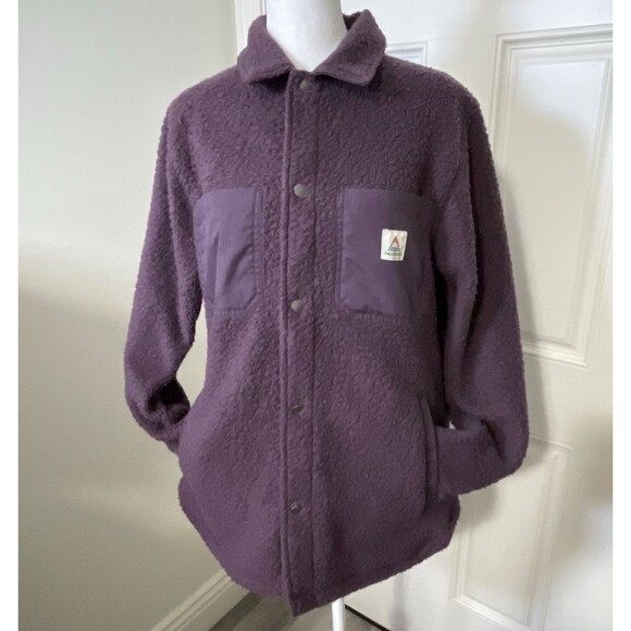 Passenger Rappel Recycled Sherpa Oversized Shirt Deep Plum Size 4 - Picture 1 of 14
